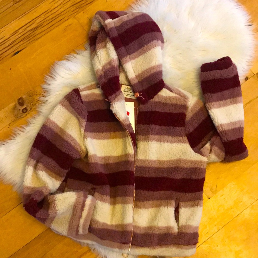 Teddy bear zip hoodie with stripes